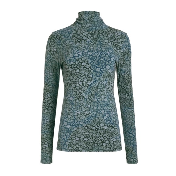 Peruvian Connection -675 Floral Print Turtleneck Long Sleeve Teal Top‎ XS - Picture 1 of 9